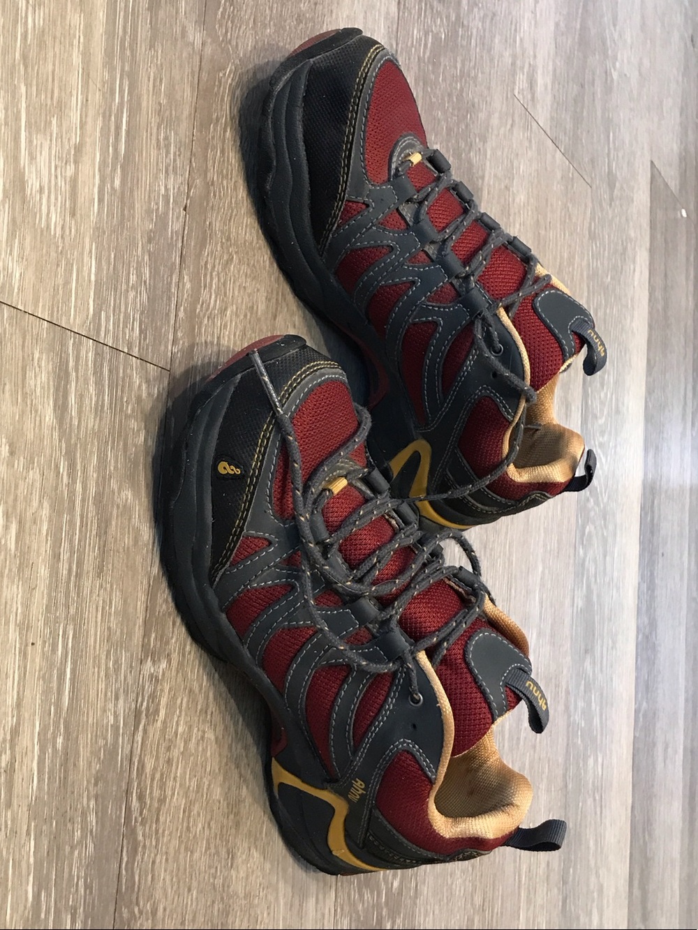 Ahnu Women's Red and Gray Trail Hikers with Gold Details